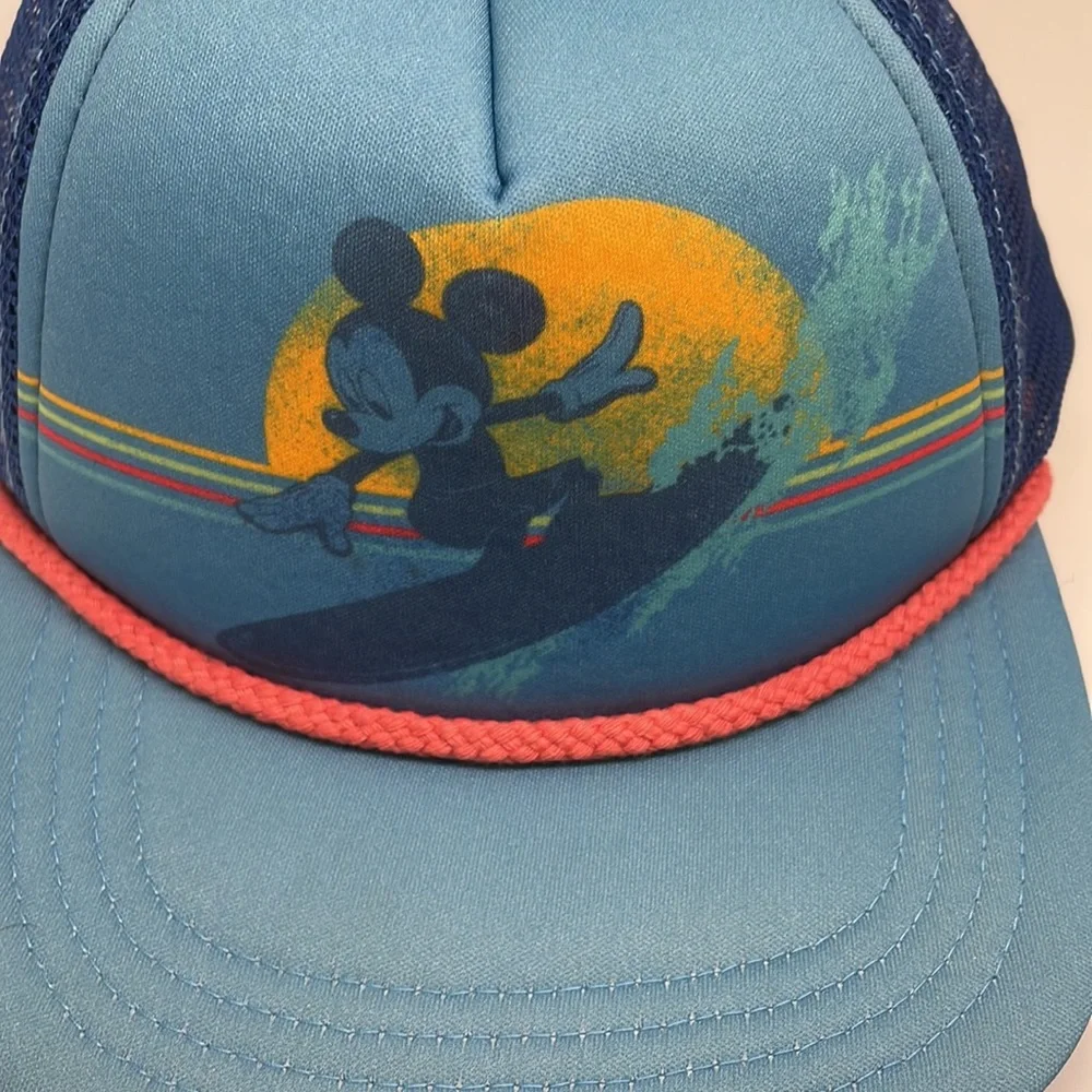 Disney Parks Blue Surfing Mickey Mouse Youth Size Hat Cap Rope Brim Snapback